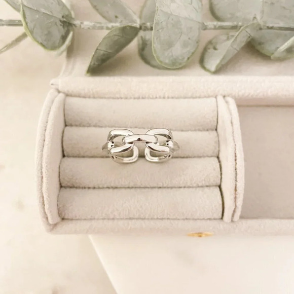 925 Sterling Silver Chain Link Ring Band Midi Ring Thumb Ring Adjustable Ring - Picture 5 of 9